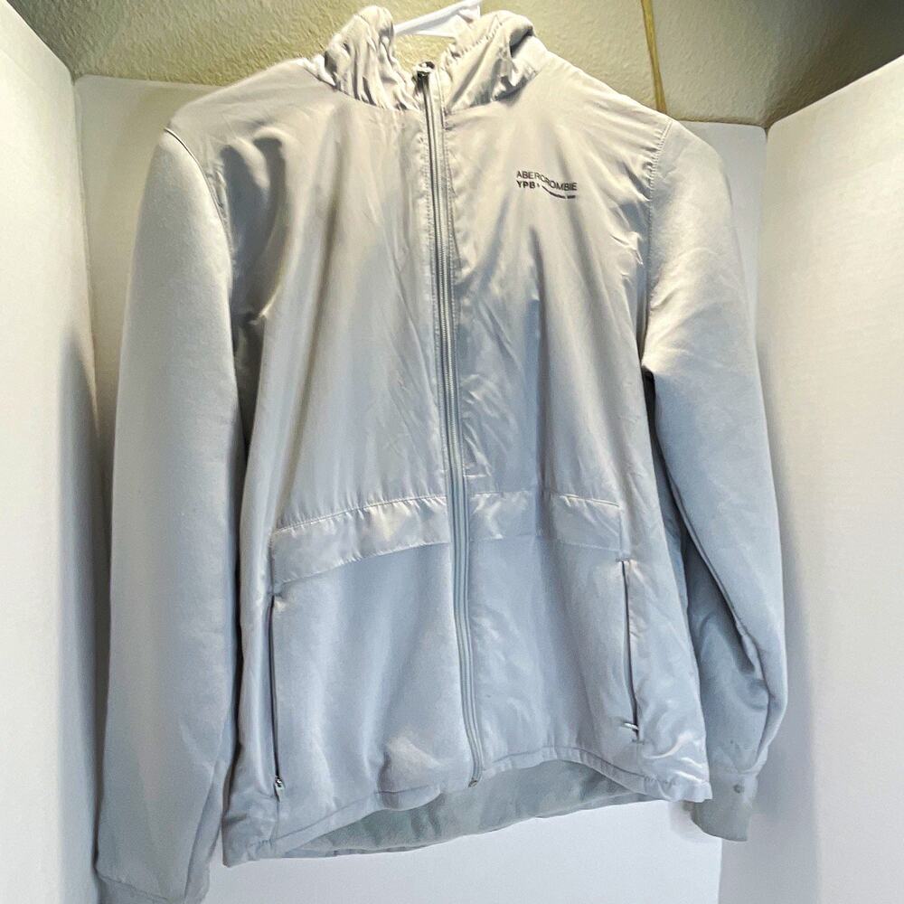Abercrombie Kids YPB Gray Hooded Full Zip Windbreaker Jacket 12-14 Y2K